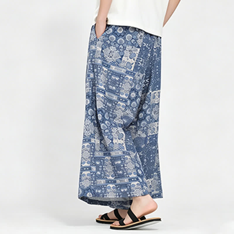 Buddha Stones Pantalones capri florales de estilo bohemio casual de verano con cordón ajustable para hombre, pierna ancha y bolsillo. - image 1