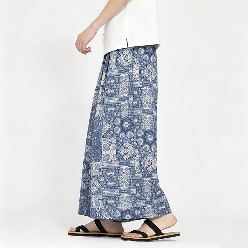 Buddha Stones Pantalones capri florales de estilo bohemio casual de verano con cordón ajustable para hombre, pierna ancha y bolsillo. - image 4