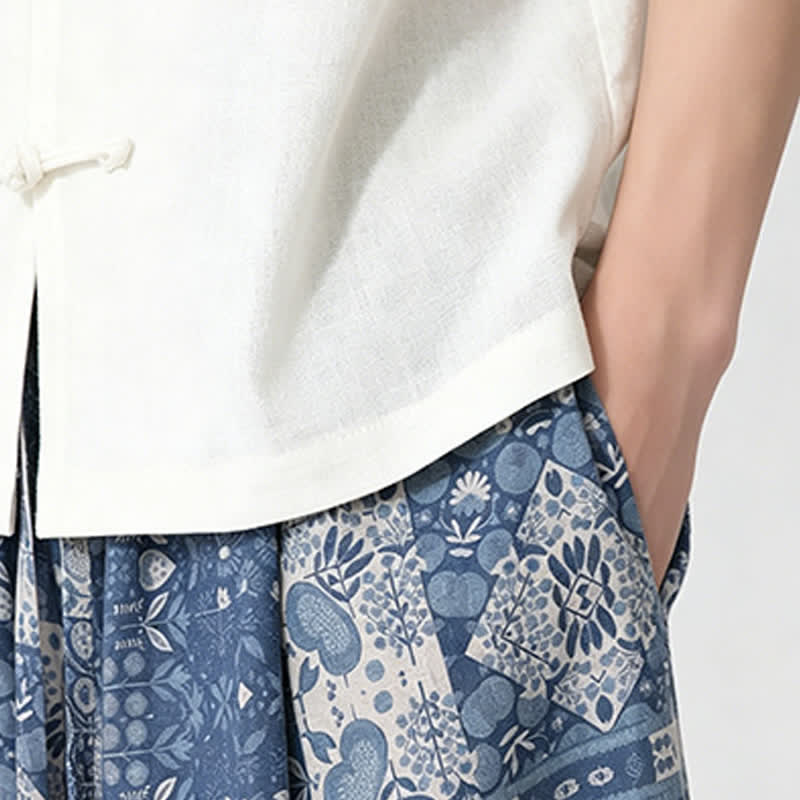 Buddha Stones Pantalones capri florales de estilo bohemio casual de verano con cordón ajustable para hombre, pierna ancha y bolsillo. - image 11
