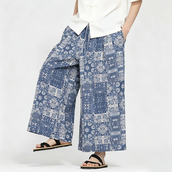 Buddha Stones Pantalones capri florales de estilo bohemio casual de verano con cordón ajustable para hombre, pierna ancha y bolsillo. - image 8