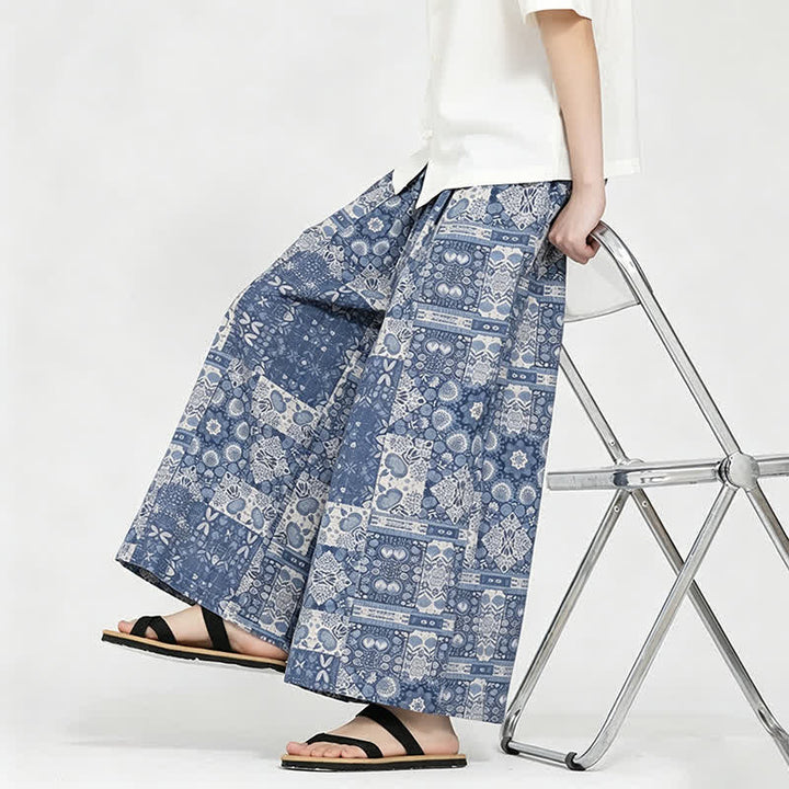 Buddha Stones Pantalones capri florales de estilo bohemio casual de verano con cordón ajustable para hombre, pierna ancha y bolsillo. - image 7