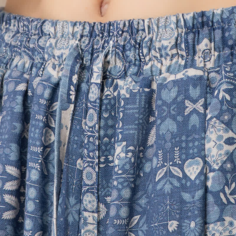 Buddha Stones Pantalones capri florales de estilo bohemio casual de verano con cordón ajustable para hombre, pierna ancha y bolsillo. - image 10