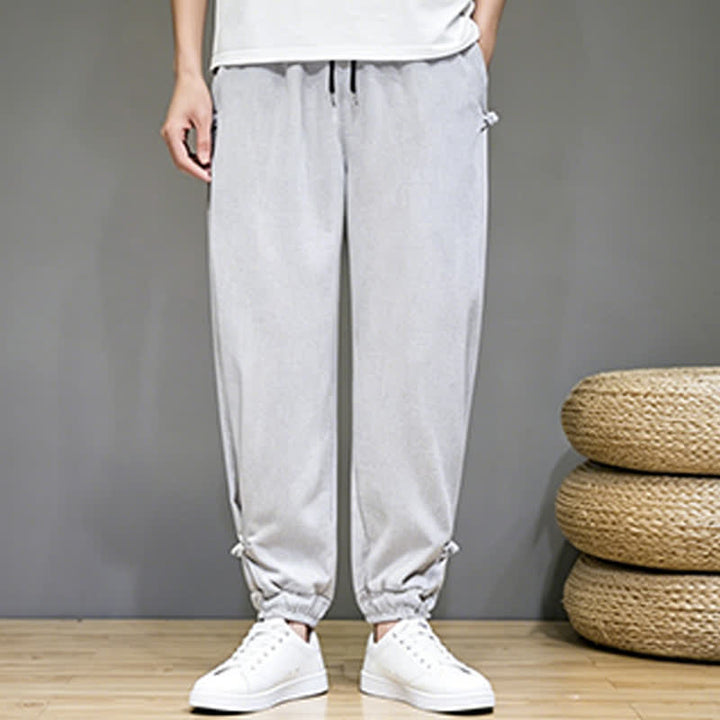 Buddha Stones Pantalones capri lisos informales de verano con cordón ajustable para hombre, corte ajustado y bolsillo. - image 9