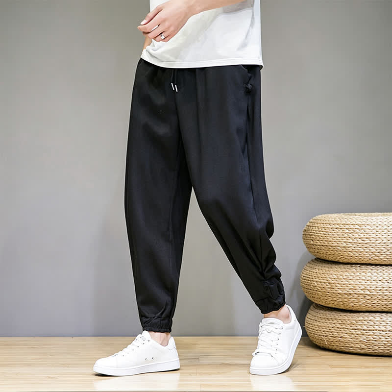Buddha Stones Pantalones capri lisos informales de verano con cordón ajustable para hombre, corte ajustado y bolsillo. - image 17