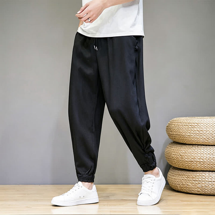 Buddha Stones Pantalones capri lisos informales de verano con cordón ajustable para hombre, corte ajustado y bolsillo. - image 17