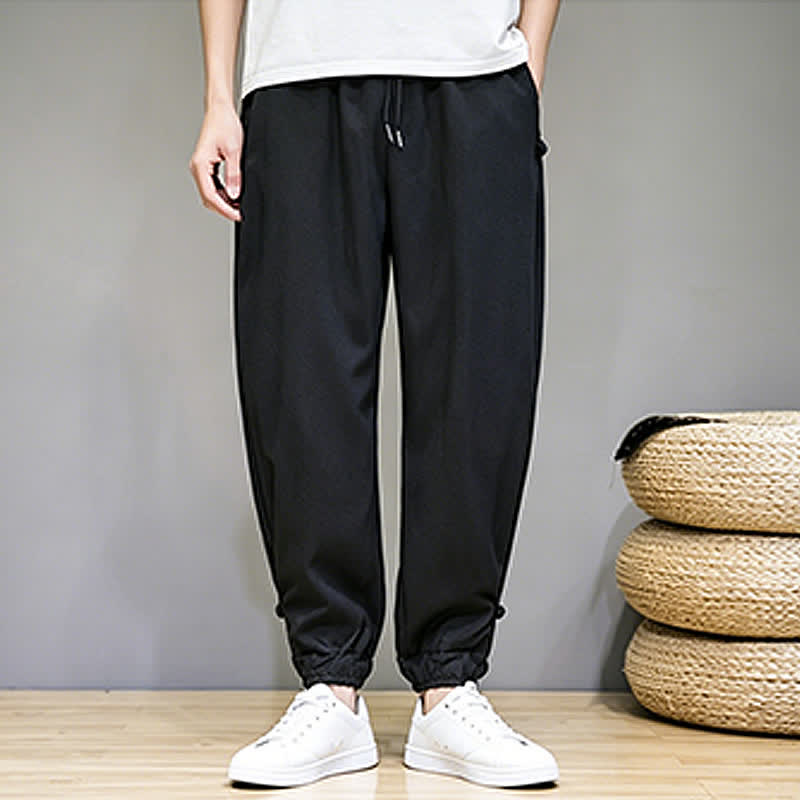 Buddha Stones Pantalones capri lisos informales de verano con cordón ajustable para hombre, corte ajustado y bolsillo. - image 22