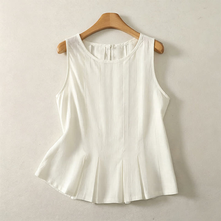 Buddha Stones Camiseta sin mangas elegante de verano con pliegues y costura vertical para mujer. - Blanco - US8-10, UK/AU12-14, EU40-42 (2XL) - image 4