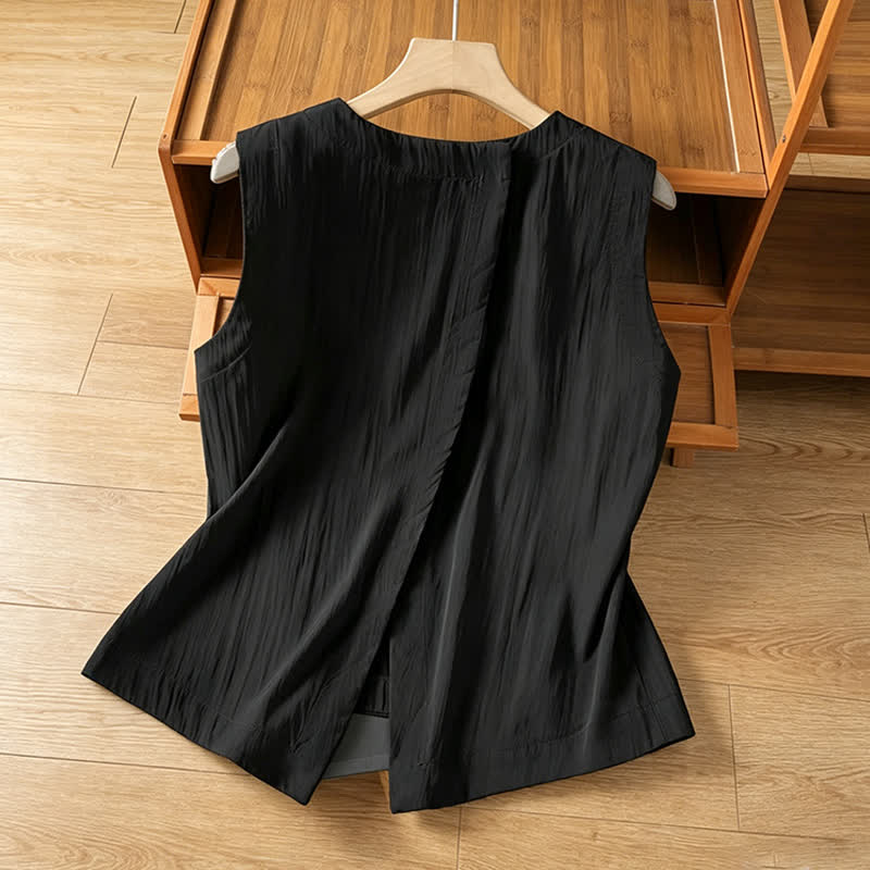 Buddha Stones Camiseta sin mangas minimalista de verano con diseño irregular en la espalda para mujer. - image 8