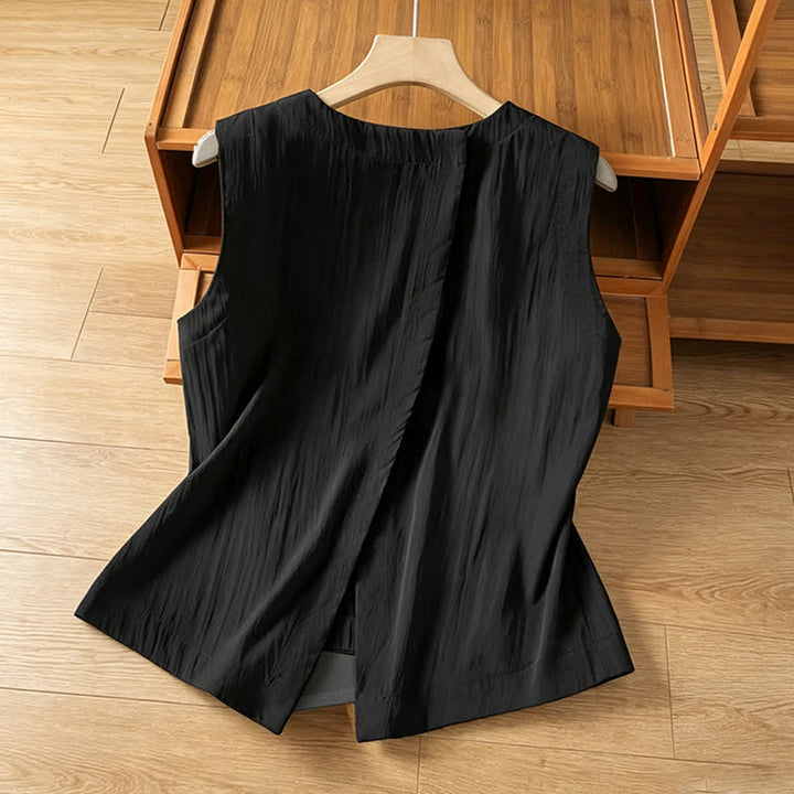 Buddha Stones Camiseta sin mangas minimalista de verano con diseño irregular en la espalda para mujer. - image 8
