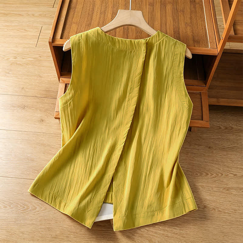 Buddha Stones Camiseta sin mangas minimalista de verano con diseño irregular en la espalda para mujer. - image 1