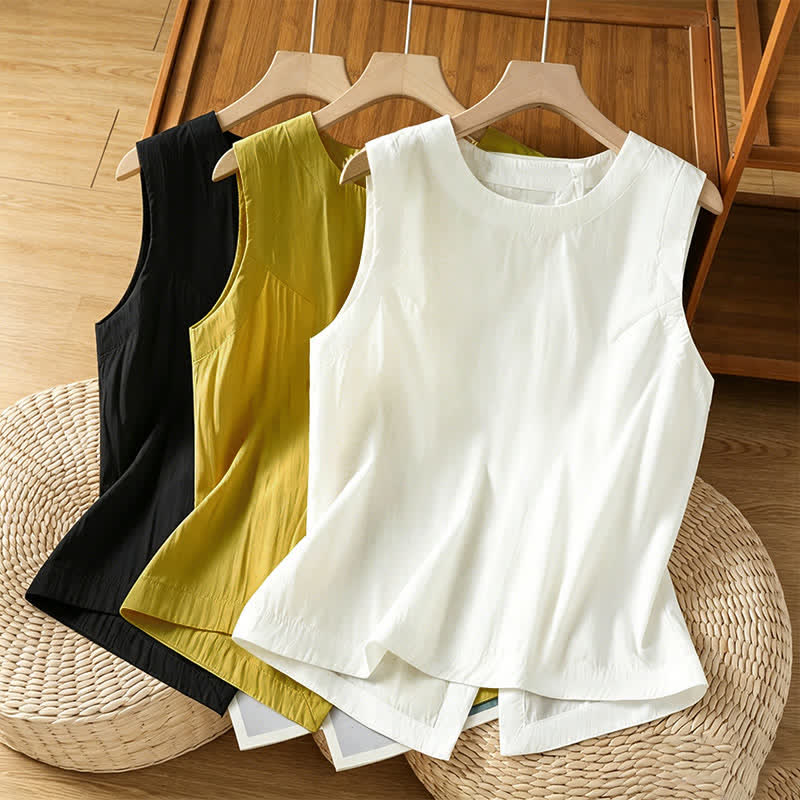 Buddha Stones Camiseta sin mangas minimalista de verano con diseño irregular en la espalda para mujer. - image 17