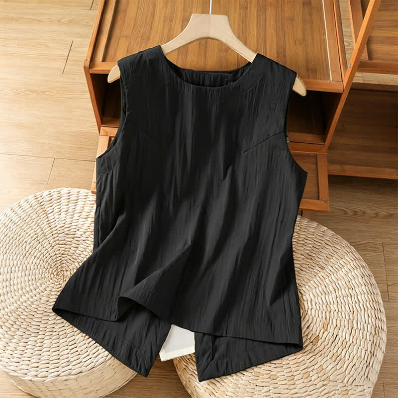 Buddha Stones Camiseta sin mangas minimalista de verano con diseño irregular en la espalda para mujer. - Negro - US8-10, UK/AU12-14, EU40-42 (2XL) - image 7