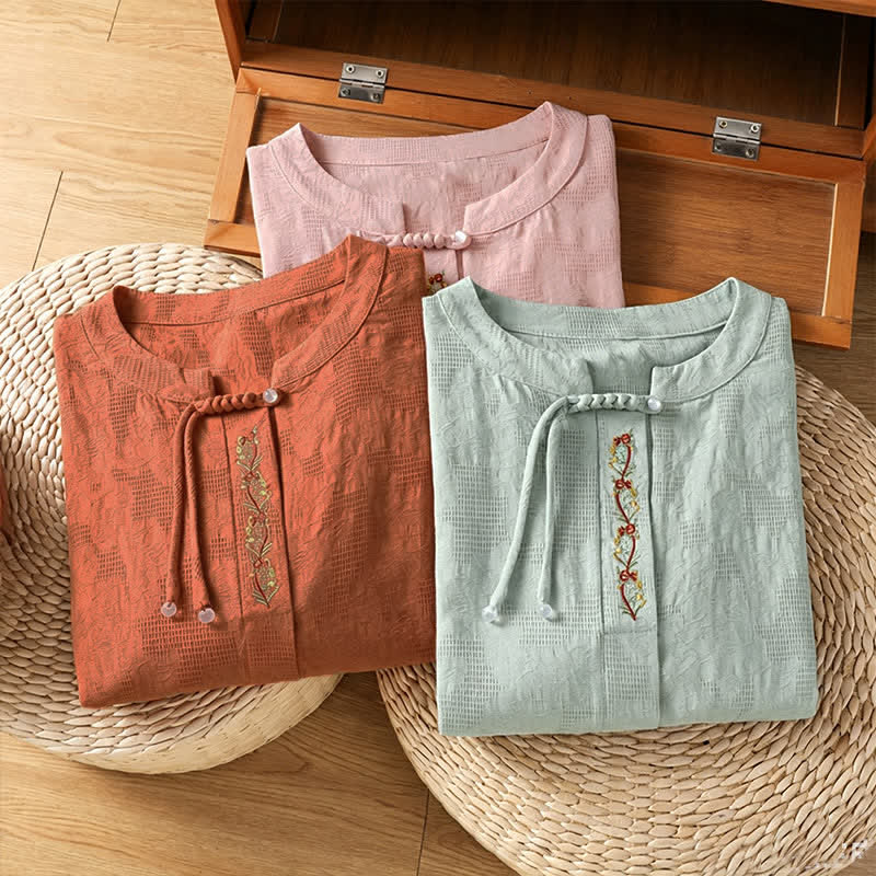 Buddha Stones Camisas de manga corta para mujer, estilo bohemio veraniego, con bordado y cordón ajustable. - image 23
