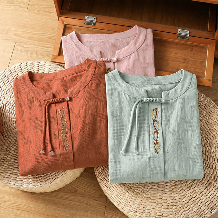 Buddha Stones Camisas de manga corta para mujer, estilo bohemio veraniego, con bordado y cordón ajustable. - image 23