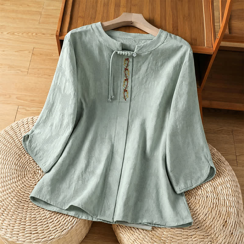 Buddha Stones Camisas de manga corta para mujer, estilo bohemio veraniego, con bordado y cordón ajustable. - Verde pálido - US12, UK/AU16, EU44 (3XL) - image 0
