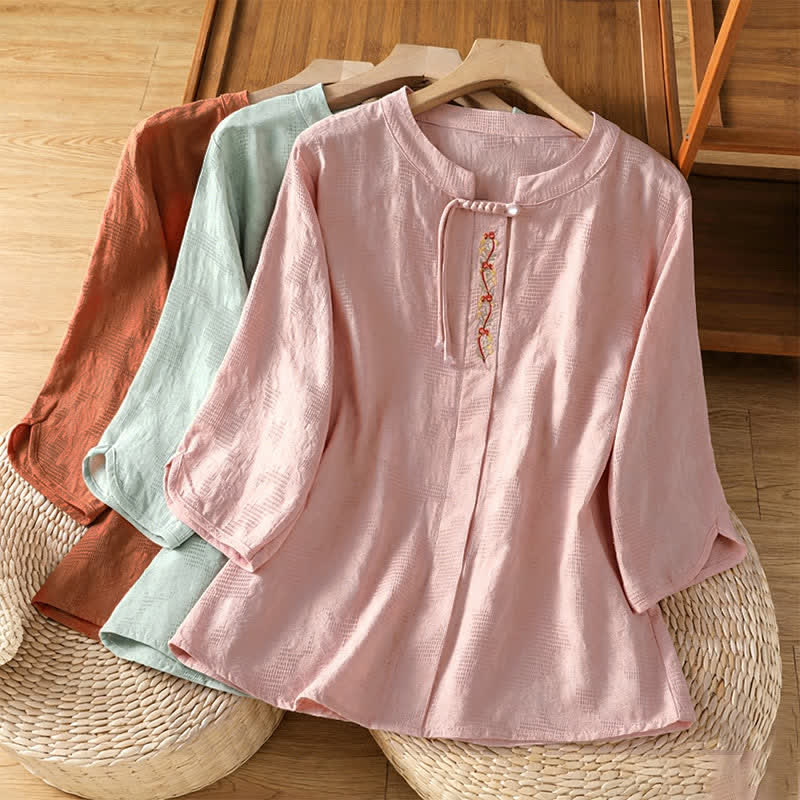 Buddha Stones Camisas de manga corta para mujer, estilo bohemio veraniego, con bordado y cordón ajustable. - image 22