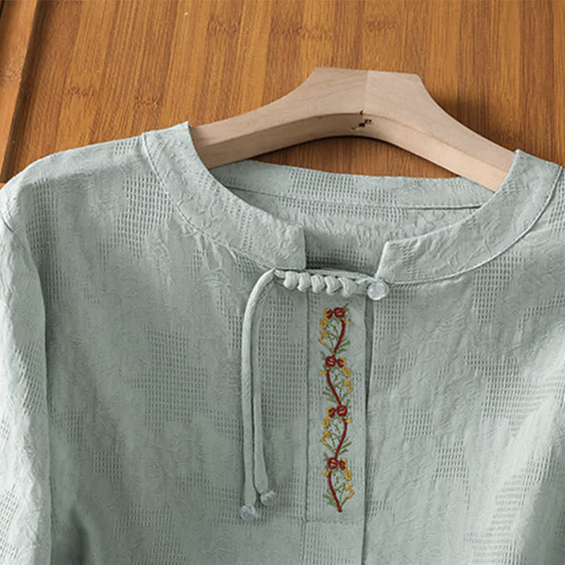 Buddha Stones Camisas de manga corta para mujer, estilo bohemio veraniego, con bordado y cordón ajustable. - image 1