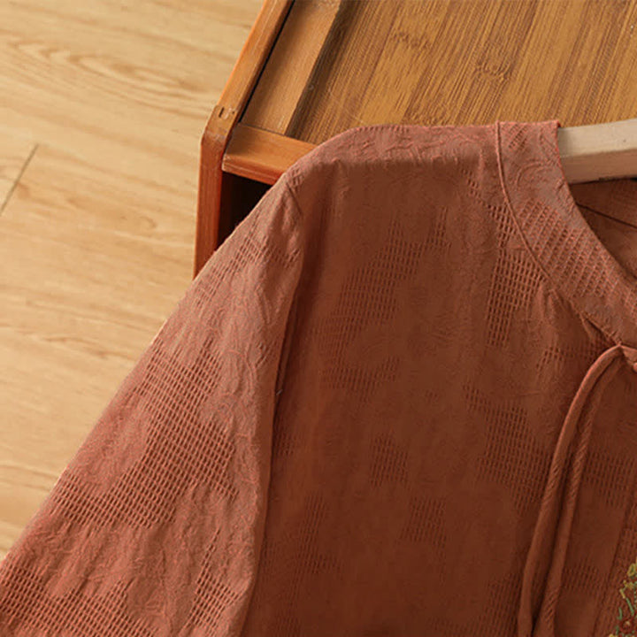 Buddha Stones Camisas de manga corta para mujer, estilo bohemio veraniego, con bordado y cordón ajustable. - image 16