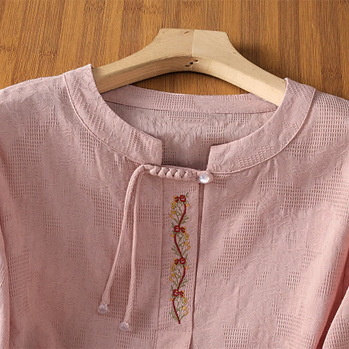 Buddha Stones Camisas de manga corta para mujer, estilo bohemio veraniego, con bordado y cordón ajustable. - image 8