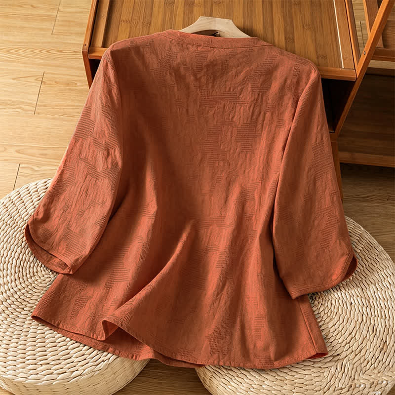 Buddha Stones Camisas de manga corta para mujer, estilo bohemio veraniego, con bordado y cordón ajustable. - image 15
