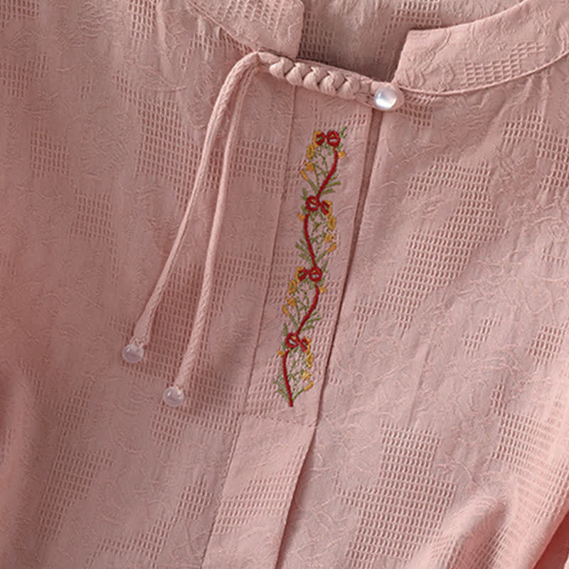Buddha Stones Camisas de manga corta para mujer, estilo bohemio veraniego, con bordado y cordón ajustable. - image 10