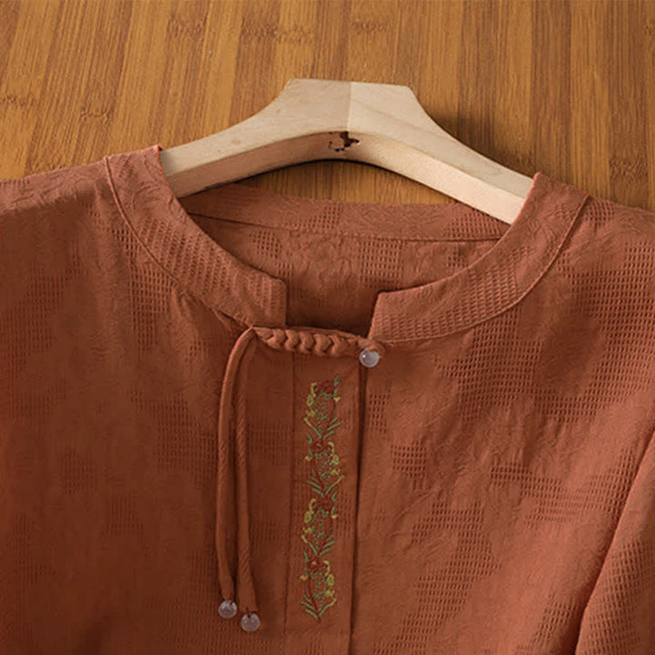 Buddha Stones Camisas de manga corta para mujer, estilo bohemio veraniego, con bordado y cordón ajustable. - image 18