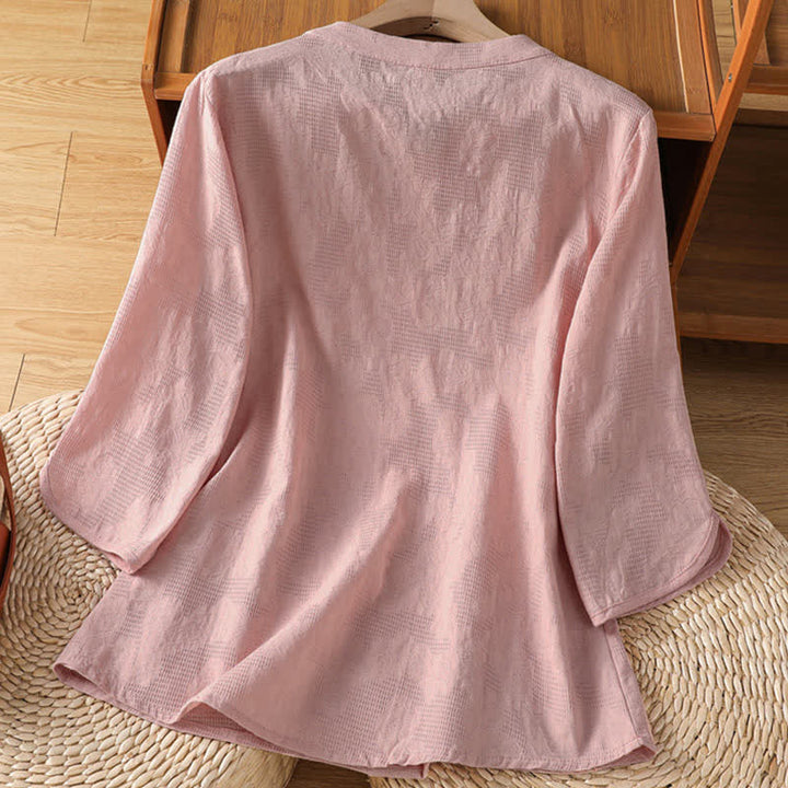 Buddha Stones Camisas de manga corta para mujer, estilo bohemio veraniego, con bordado y cordón ajustable. - image 7