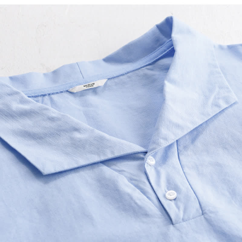 Buddha Stones Camisa de manga corta para hombre, estilo casual de verano, minimalista, con botones y solapa lisa. - image 1