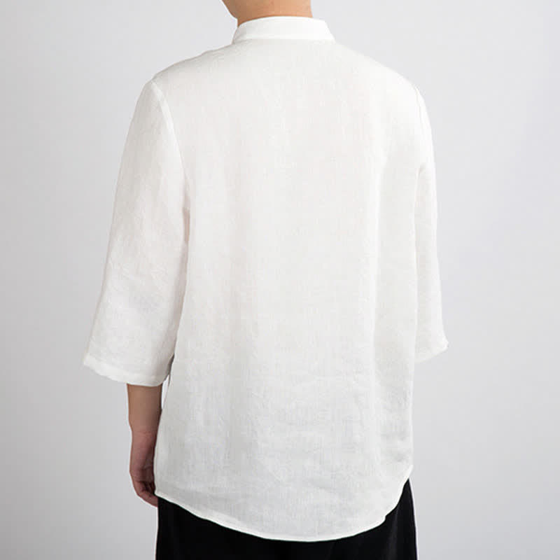 Buddha Stones Camisas de manga tres cuartos para hombre, estilo Summer Tang, con cuello mandarín y botones de rana. - image 8