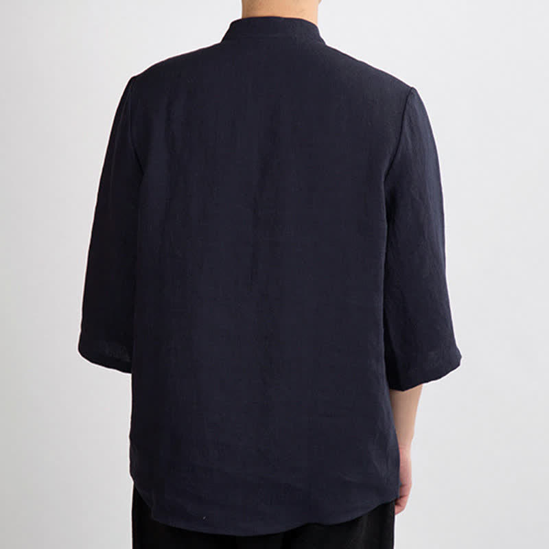 Buddha Stones Camisas de manga tres cuartos para hombre, estilo Summer Tang, con cuello mandarín y botones de rana. - image 12