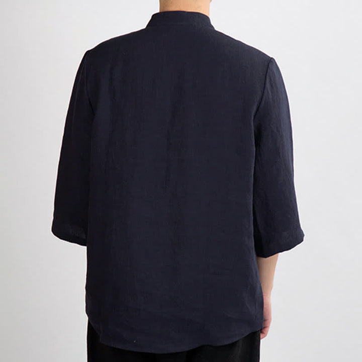 Buddha Stones Camisas de manga tres cuartos para hombre, estilo Summer Tang, con cuello mandarín y botones de rana. - image 12