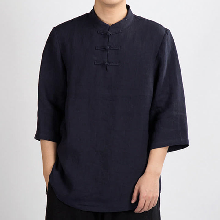 Buddha Stones Camisas de manga tres cuartos para hombre, estilo Summer Tang, con cuello mandarín y botones de rana. - Azul medianoche - US/UK/AU46，EU56 (4XL) - image 9