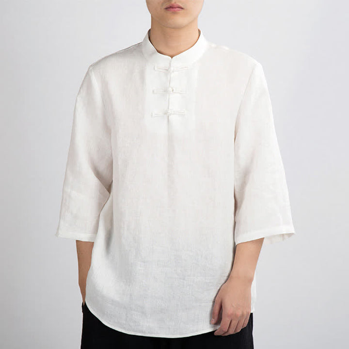 Buddha Stones Camisas de manga tres cuartos para hombre, estilo Summer Tang, con cuello mandarín y botones de rana. - Blanco - US/UK/AU46，EU56 (4XL) - image 6