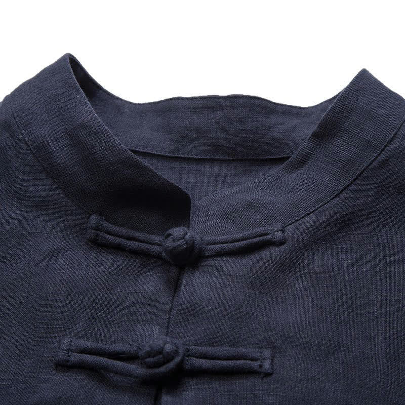Buddha Stones Camisas de manga tres cuartos para hombre, estilo Summer Tang, con cuello mandarín y botones de rana. - image 16
