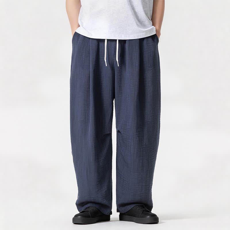 Buddha Stones Pantalones largos de pierna recta para hombre, estilo casual minimalista con cordón ajustable, ideales para primavera y verano. - image 1