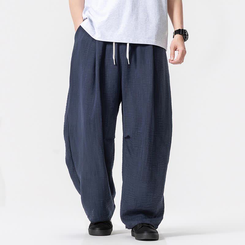 Buddha Stones Pantalones largos de pierna recta para hombre, estilo casual minimalista con cordón ajustable, ideales para primavera y verano. - Azul medianoche - US/UK/AU46, EU56 (5XL) - image 0