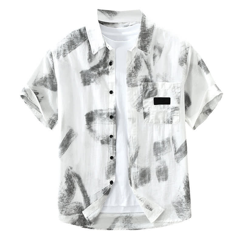 Buddha Stones Camisas de manga corta para hombre, estilo casual de verano, con botones y estampado abstracto. - image 2