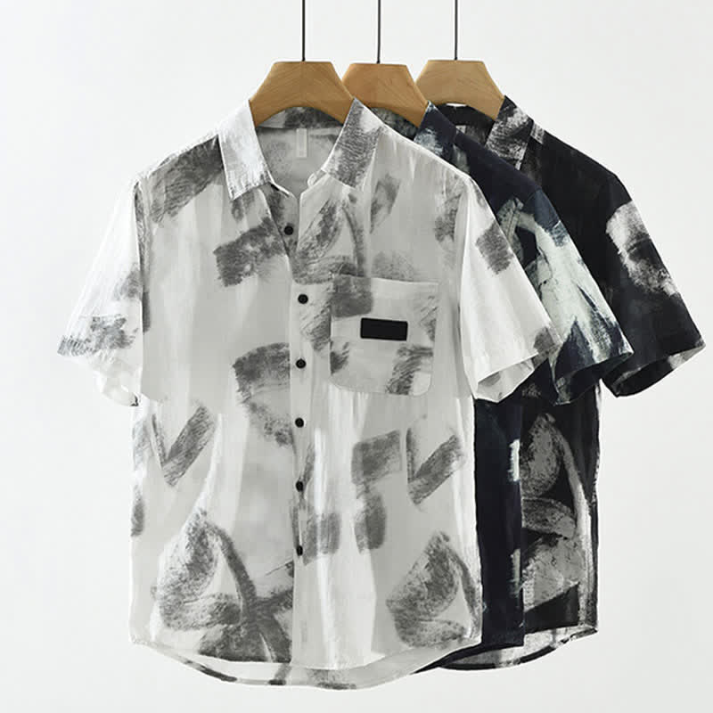 Buddha Stones Camisas de manga corta para hombre, estilo casual de verano, con botones y estampado abstracto. - image 11