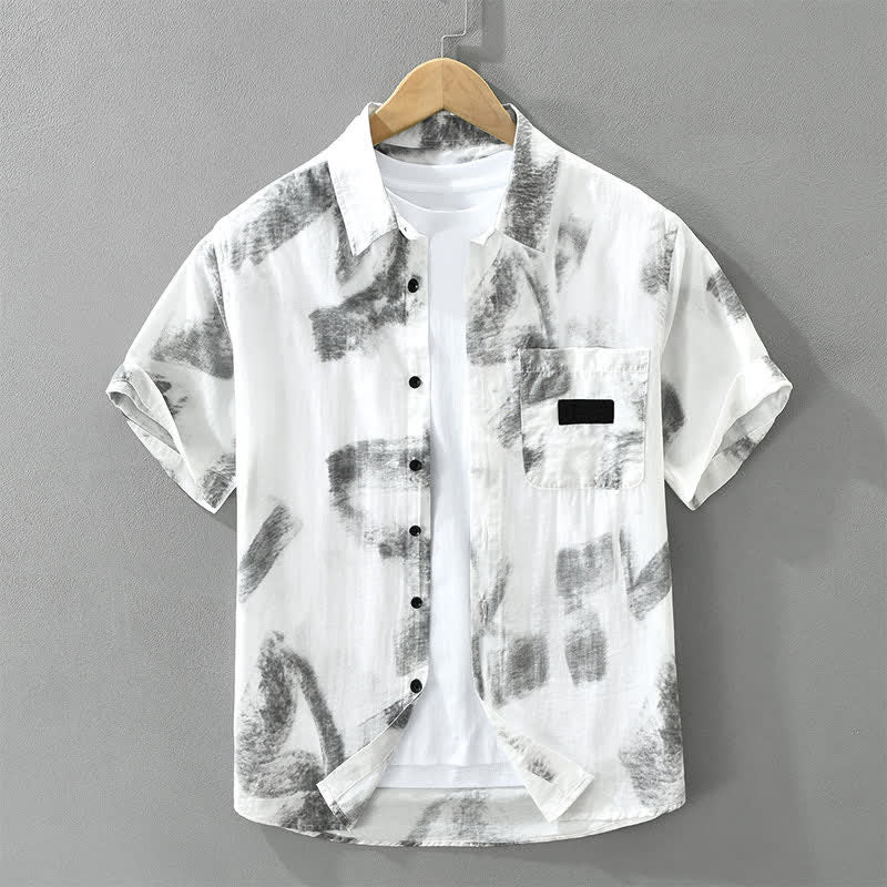 Buddha Stones Camisas de manga corta para hombre, estilo casual de verano, con botones y estampado abstracto. - Humo blanco - US/UK/AU42, EU52 (3XL) - image 0