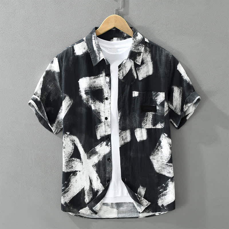 Buddha Stones Camisas de manga corta para hombre, estilo casual de verano, con botones y estampado abstracto. - Negro - US/UK/AU42, EU52 (3XL) - image 9