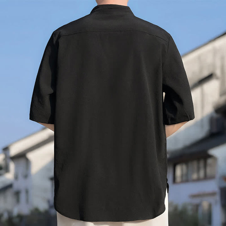 Buddha Stones Camisas de manga corta para hombre, estilo Tang de verano, con cuello mandarín y bordados. - image 5