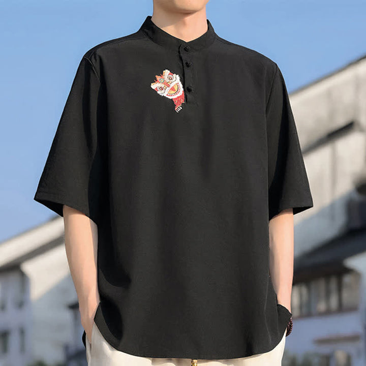 Buddha Stones Camisas de manga corta para hombre, estilo Tang de verano, con cuello mandarín y bordados. - image 2