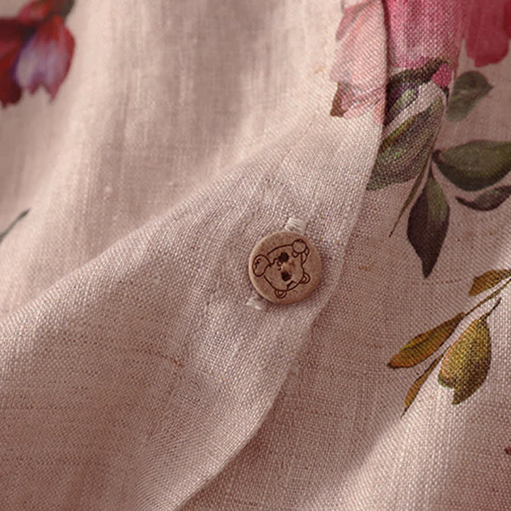 Buddha Stones Camisas de manga corta para mujer, estilo bohemio informal de verano con cordón ajustable y estampado floral de peonías y hojas verdes. - image 8
