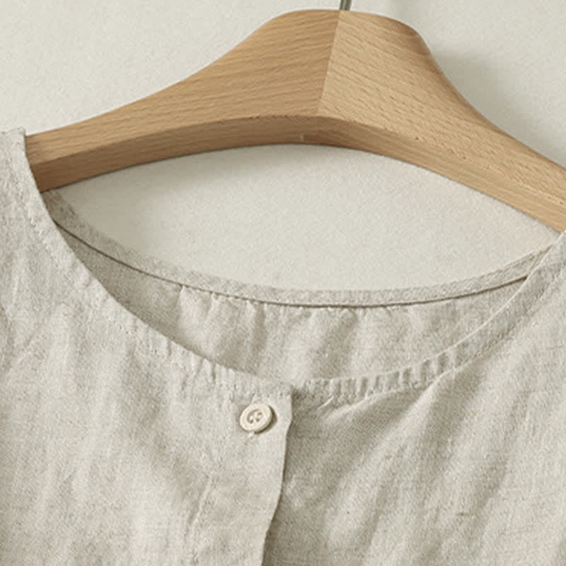 Buddha Stones Camiseta sin mangas geométrica minimalista con botones para mujer, estilo casual de verano. - image 11