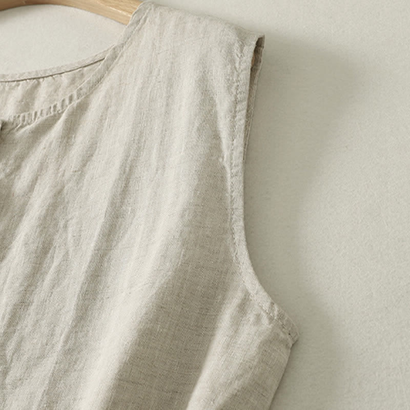 Buddha Stones Camiseta sin mangas geométrica minimalista con botones para mujer, estilo casual de verano. - image 13
