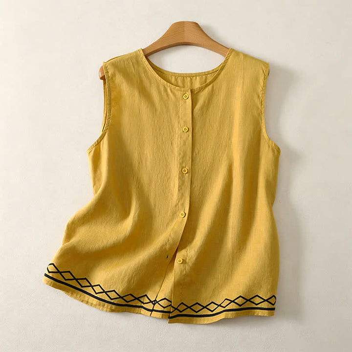 Buddha Stones Camiseta sin mangas geométrica minimalista con botones para mujer, estilo casual de verano. - vara de oro - US12, UK/AU16, EU44 (2XL) - image 0