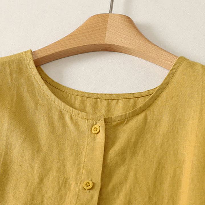 Buddha Stones Camiseta sin mangas geométrica minimalista con botones para mujer, estilo casual de verano. - image 1