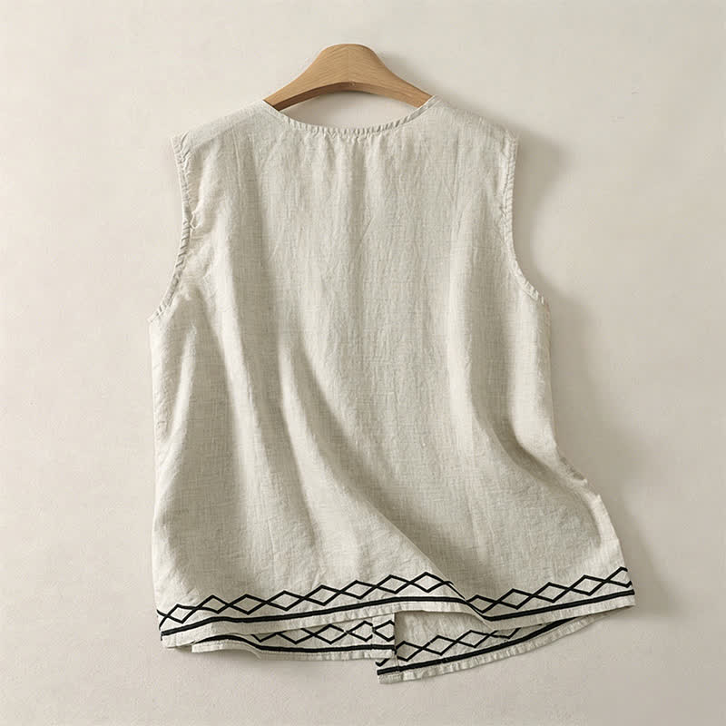 Buddha Stones Camiseta sin mangas geométrica minimalista con botones para mujer, estilo casual de verano. - image 9