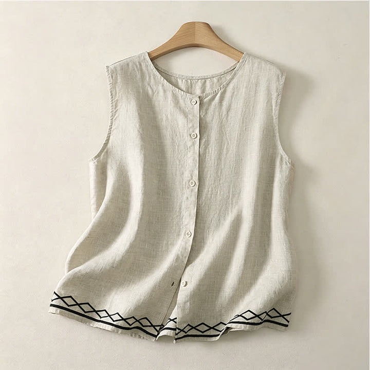 Buddha Stones Camiseta sin mangas geométrica minimalista con botones para mujer, estilo casual de verano. - Lino - US12, UK/AU16, EU44 (2XL) - image 8