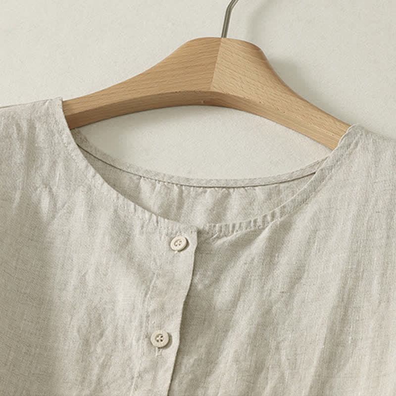 Buddha Stones Camiseta sin mangas geométrica minimalista con botones para mujer, estilo casual de verano. - image 10